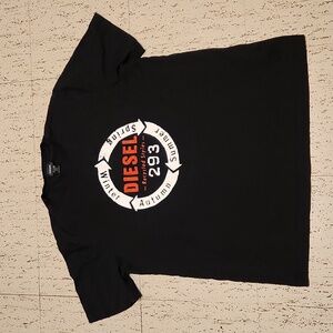 Diesel Black, White & Red 'Recycled Styles' Spellout Logo Crewneck T-Shirt